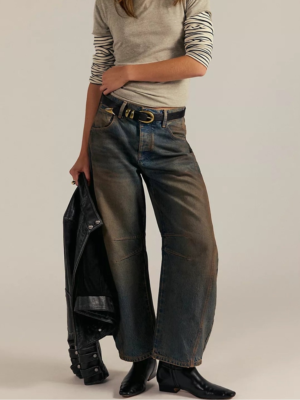 Free People We the Free Good Luck Mid Rise Barrel Jeans- Lost in the Desert
